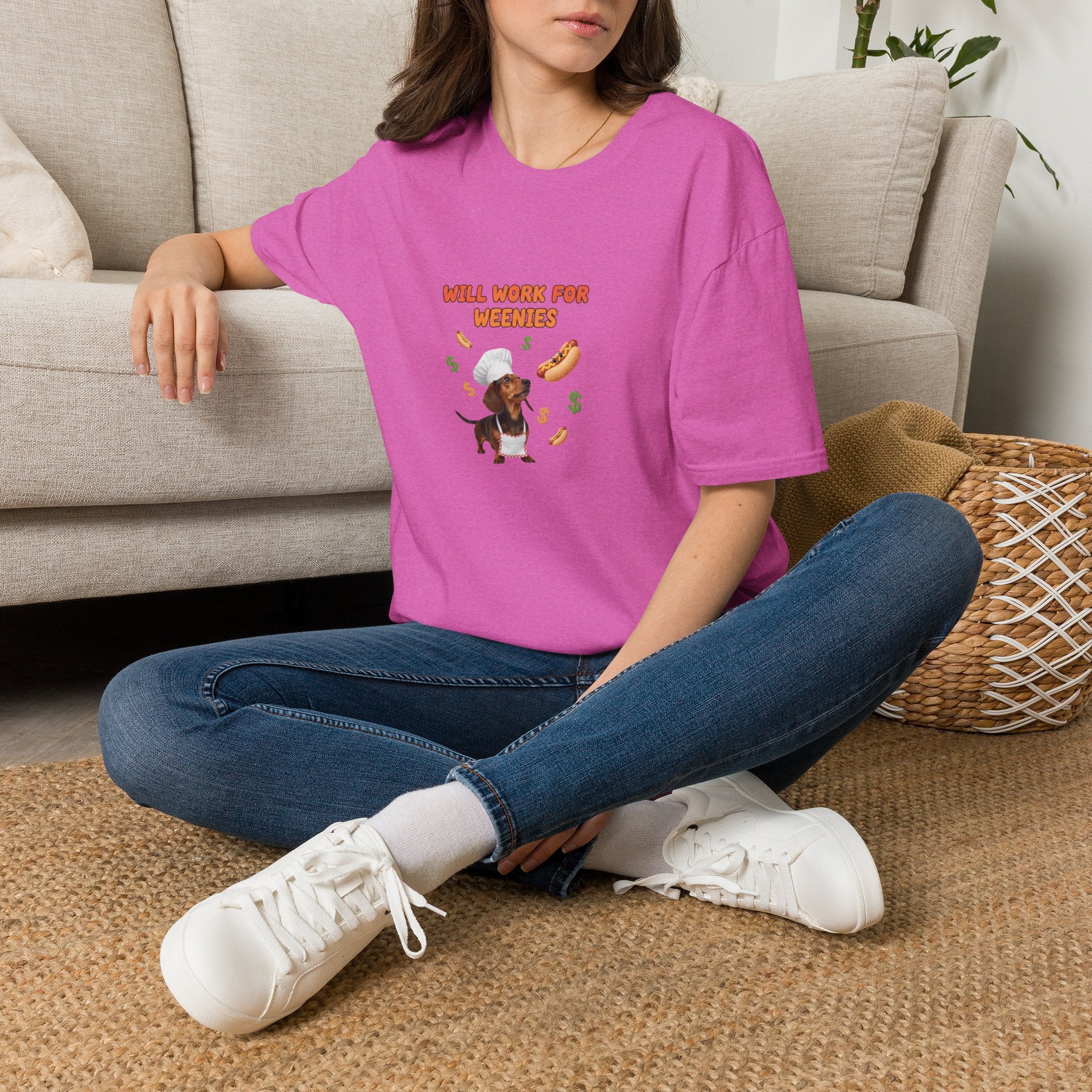 Will Work for Weenies T-Shirt — Cute Dachshund Hot Dog Graphic Tee