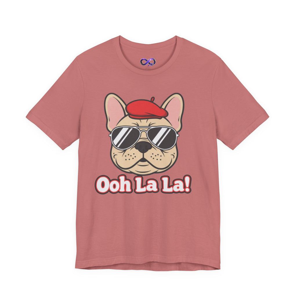 French Bulldog Graphic Tee — "Ooh La La!" Cute Sunglasses & Beret Dog Shirt
