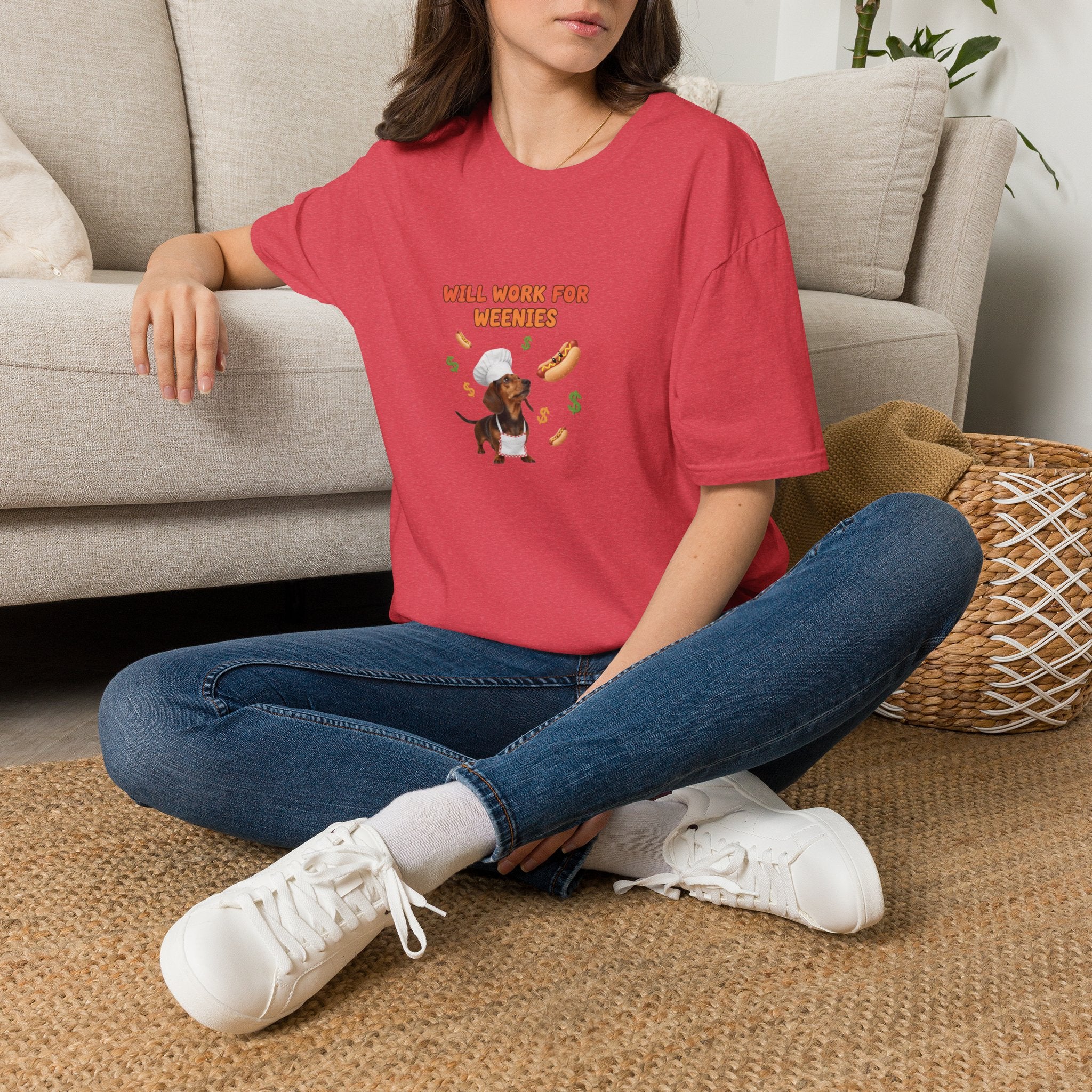 Will Work for Weenies T-Shirt — Cute Dachshund Hot Dog Graphic Tee