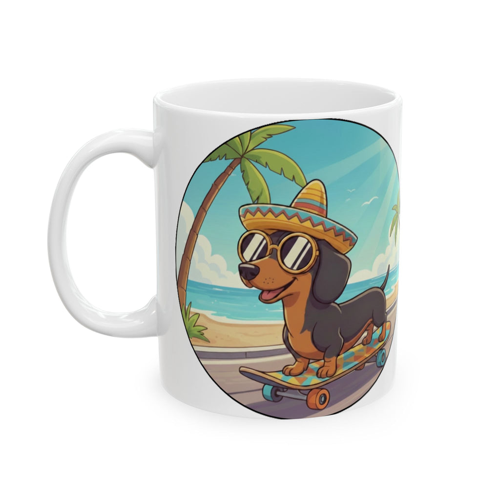 Beach Skateboard Dogs Ceramic Mug (11oz/15oz)