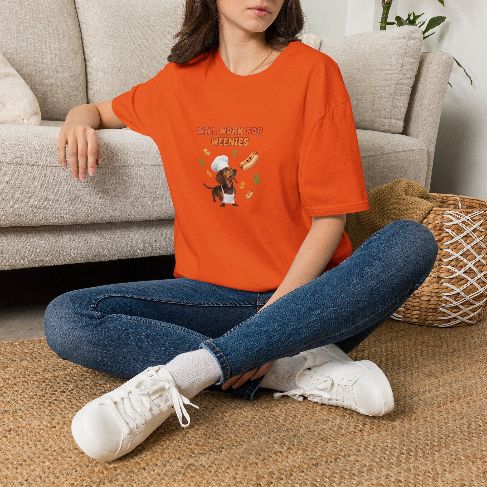 Will Work for Weenies T-Shirt — Cute Dachshund Hot Dog Graphic Tee
