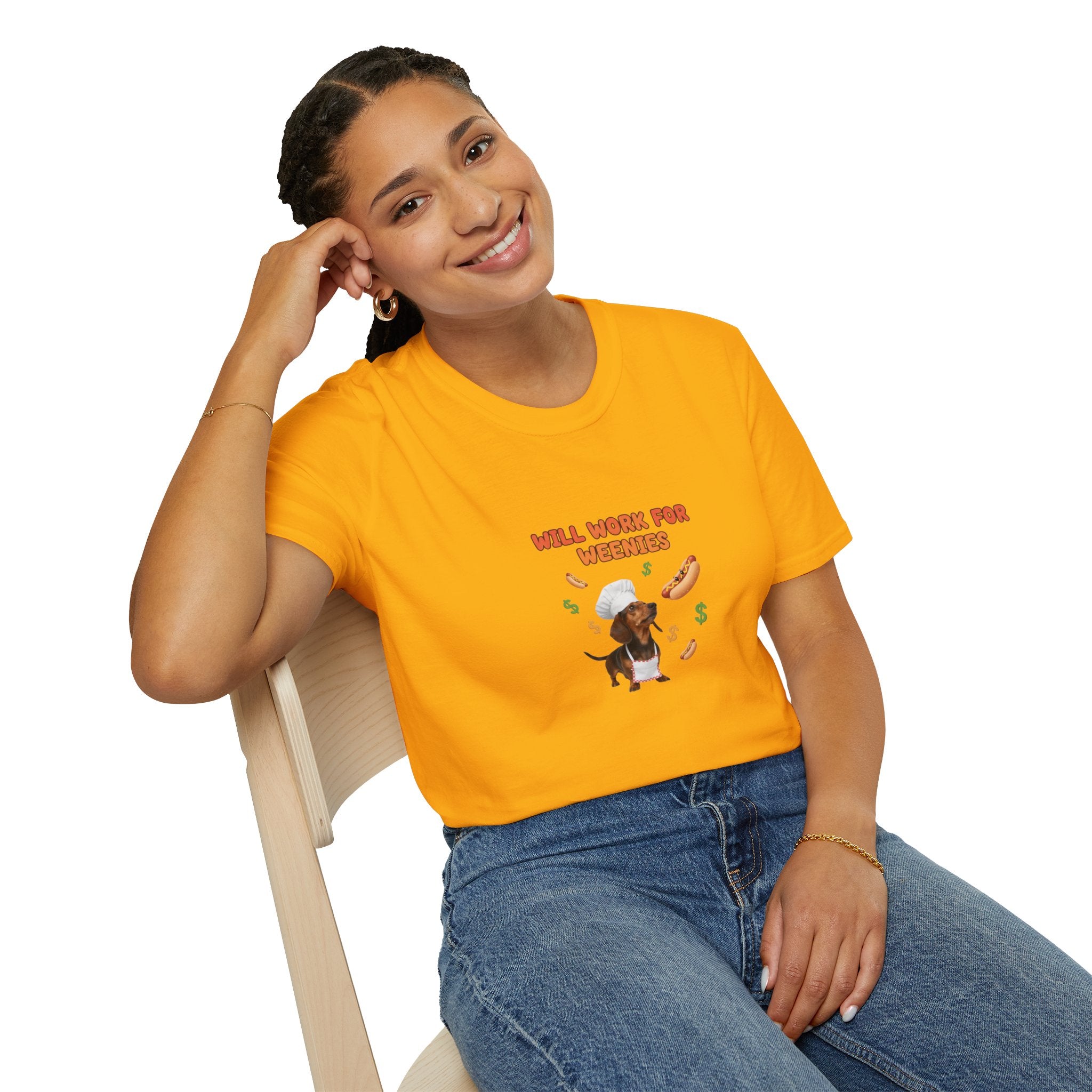 Will Work for Weenies T-Shirt — Cute Dachshund Hot Dog Graphic Tee
