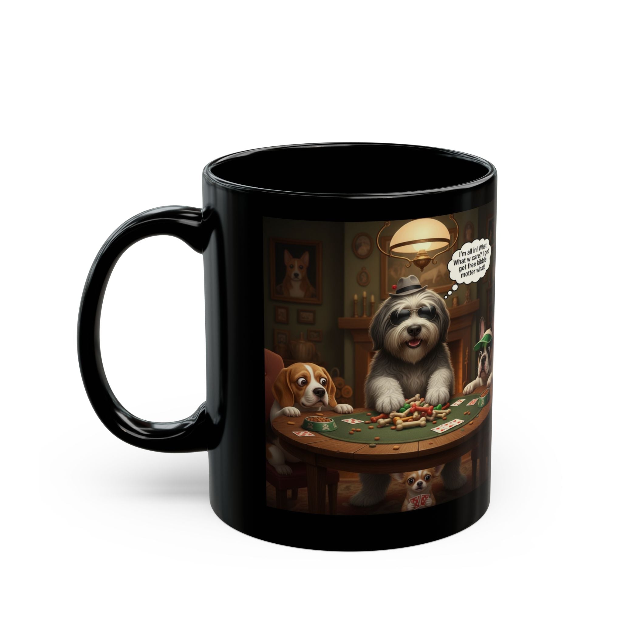 Dog Poker Night Black Mug — Funny 'I’m All In!' Coffee Cup for Dog Lovers (11oz/15oz)