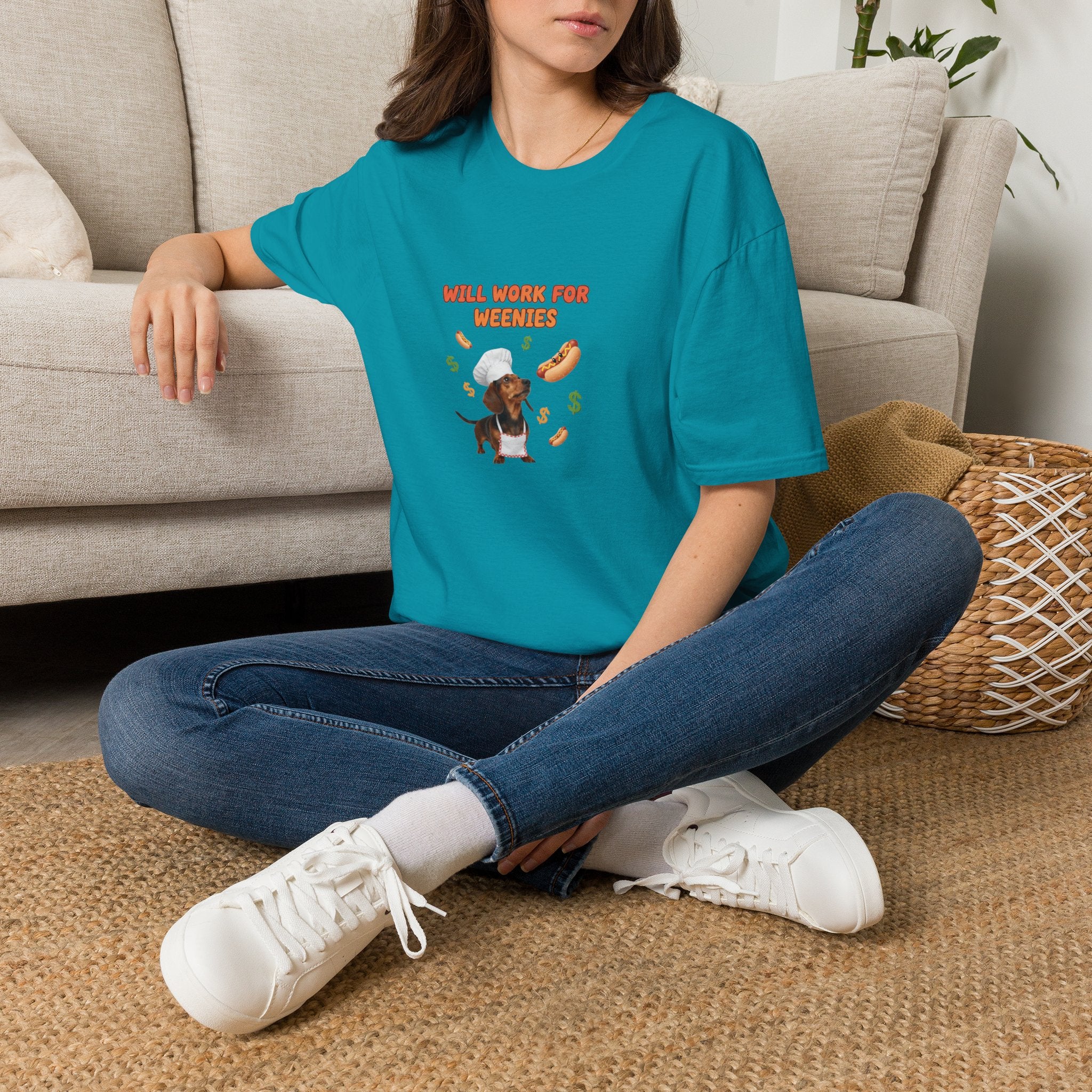 Will Work for Weenies T-Shirt — Cute Dachshund Hot Dog Graphic Tee