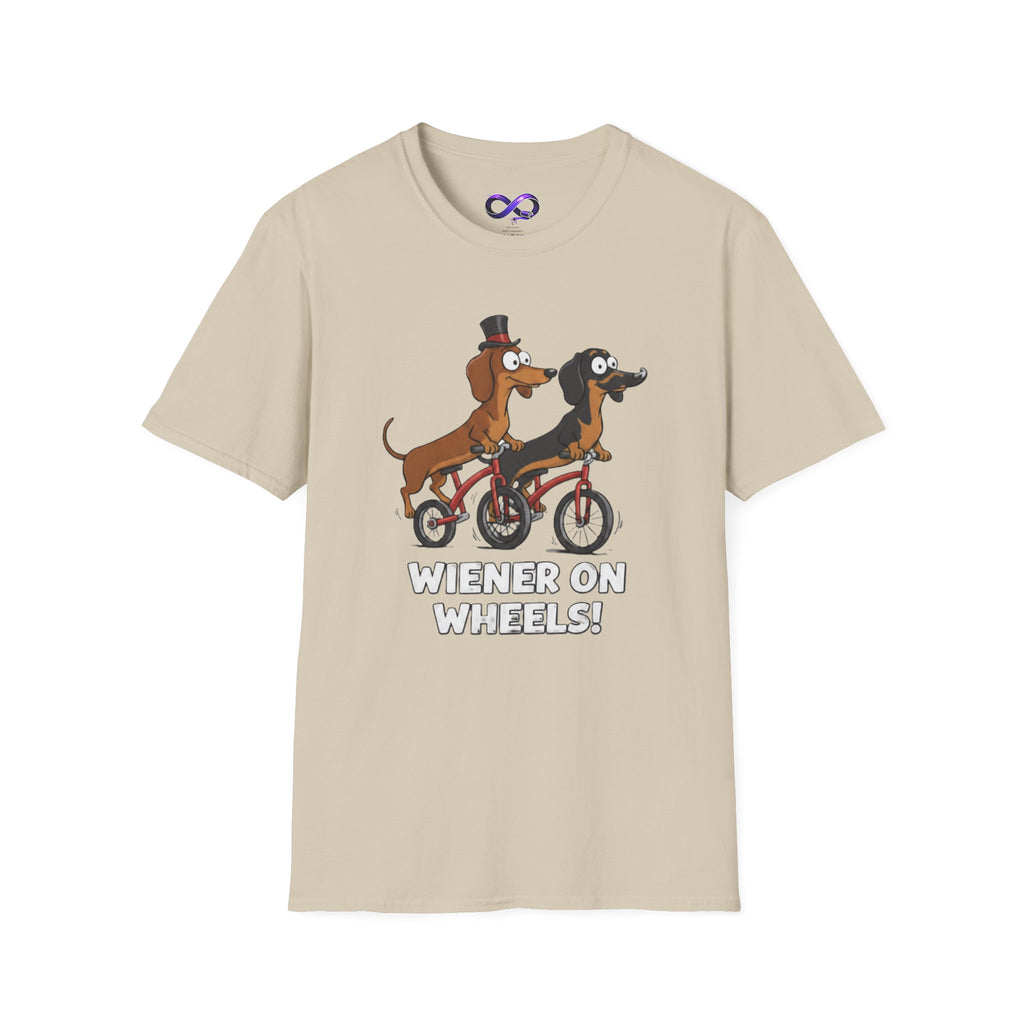 Dachshund Bike T-Shirt — "Wiener on Wheels" Funny Wiener Dog Tee