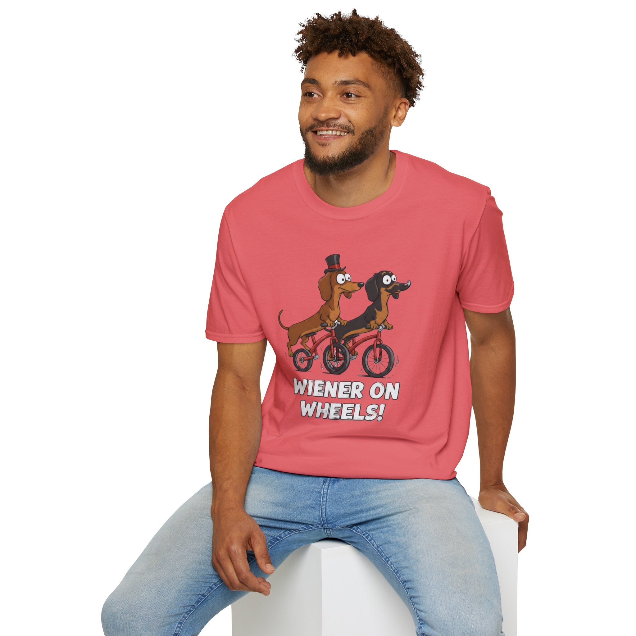 Dachshund Bike T-Shirt — "Wiener on Wheels" Funny Wiener Dog Tee