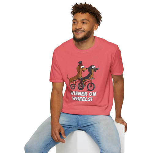 Dachshund Bike T-Shirt — "Wiener on Wheels" Funny Wiener Dog Tee