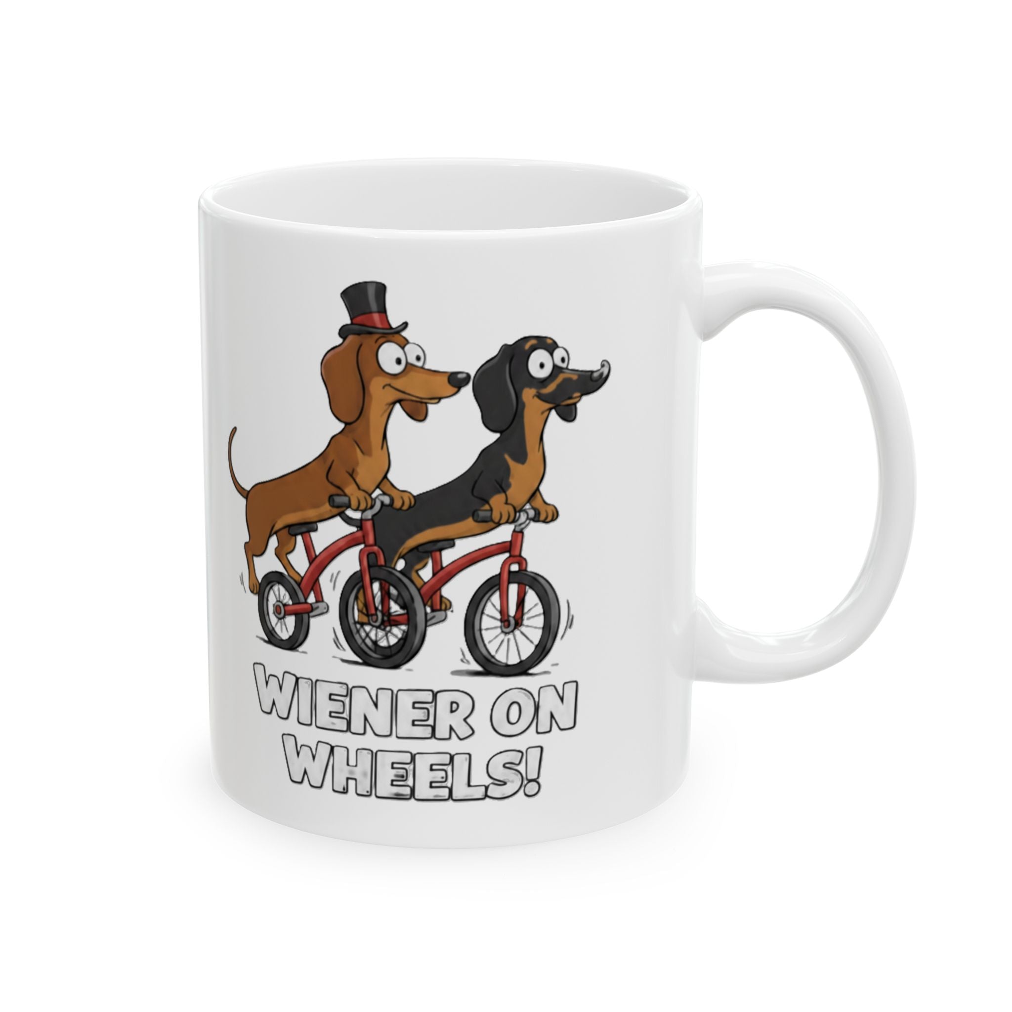 Dachshund on Bike Ceramic Mug – 'Wiener On Wheels' Funny Dog Coffee Cup (11oz, 15oz)