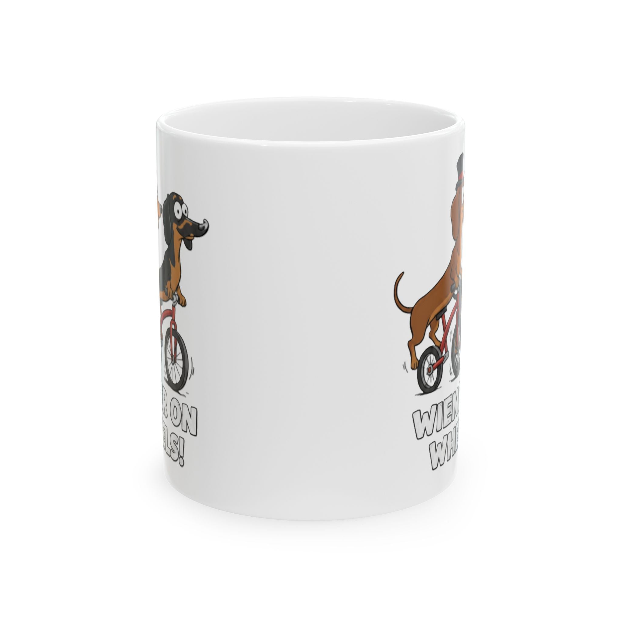 Dachshund on Bike Ceramic Mug – 'Wiener On Wheels' Funny Dog Coffee Cup (11oz, 15oz)