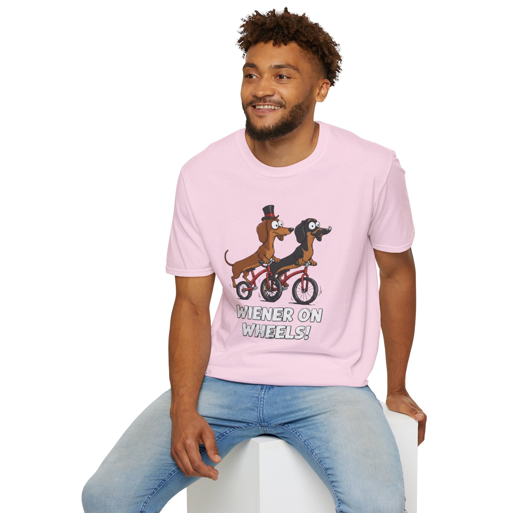 Dachshund Bike T-Shirt — "Wiener on Wheels" Funny Wiener Dog Tee
