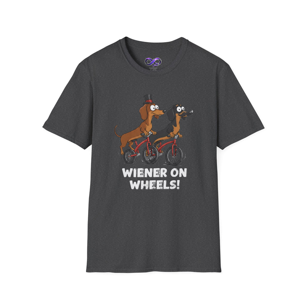 Dachshund Bike T-Shirt — "Wiener on Wheels" Funny Wiener Dog Tee