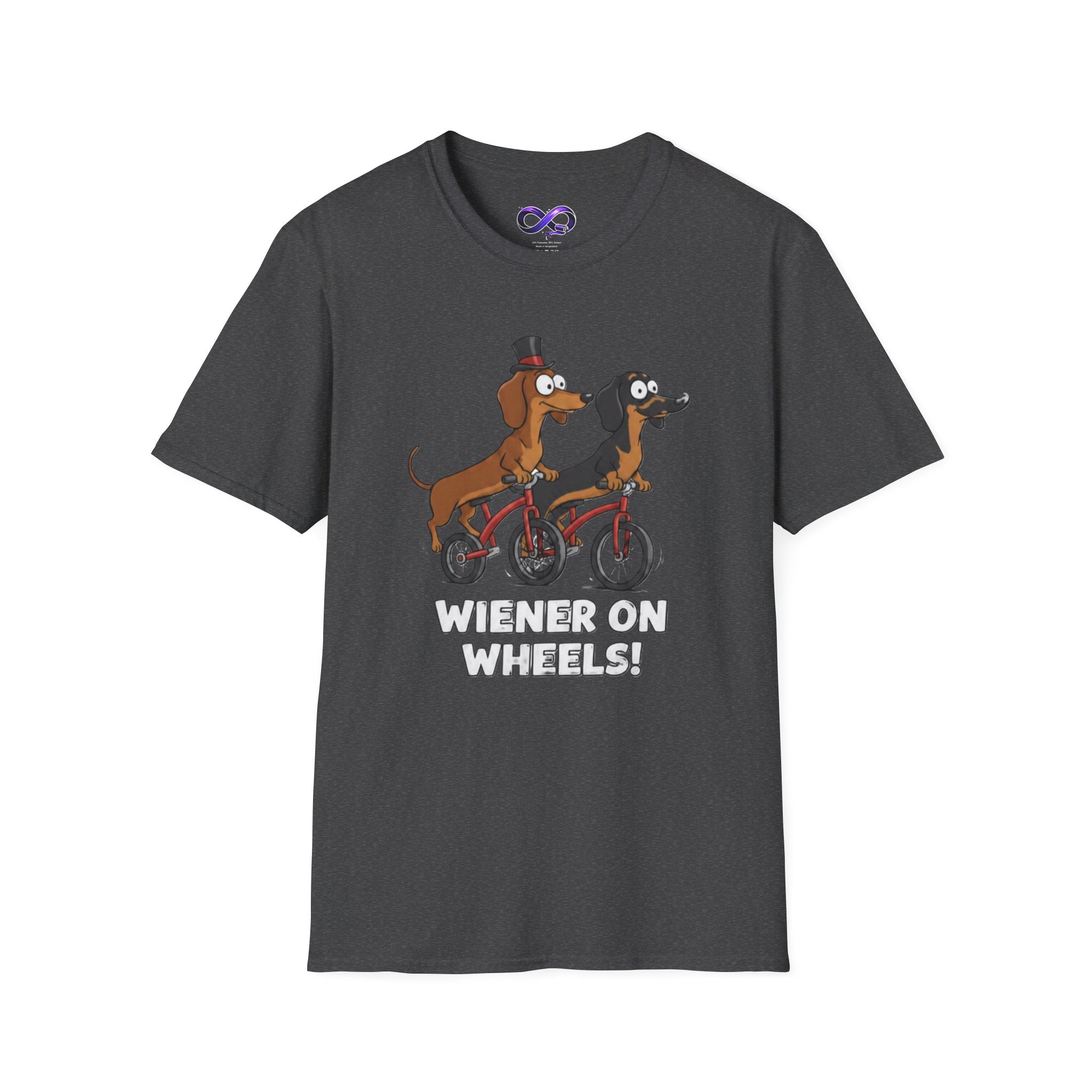 Dachshund Bike T-Shirt — "Wiener on Wheels" Funny Wiener Dog Tee