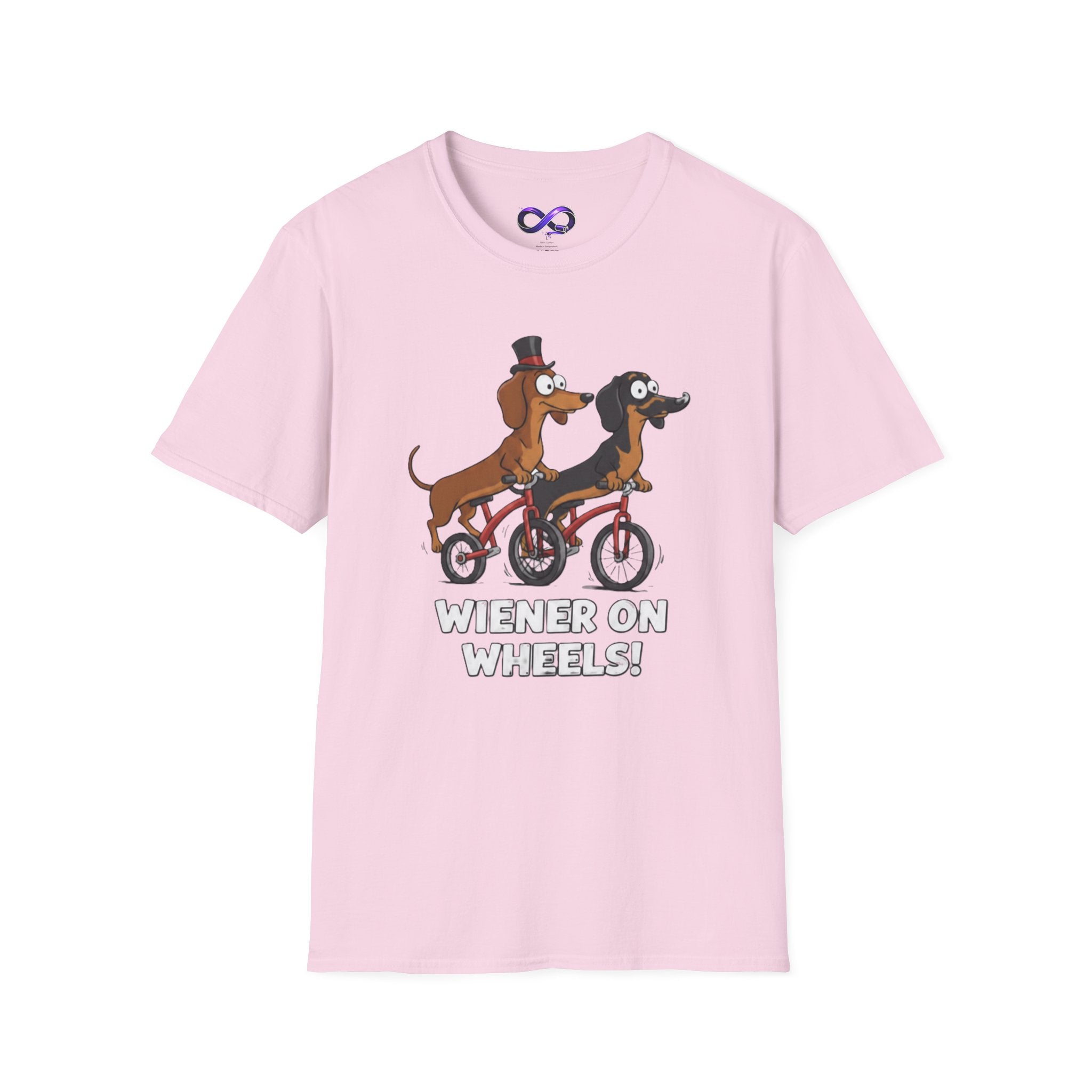 Dachshund Bike T-Shirt — "Wiener on Wheels" Funny Wiener Dog Tee