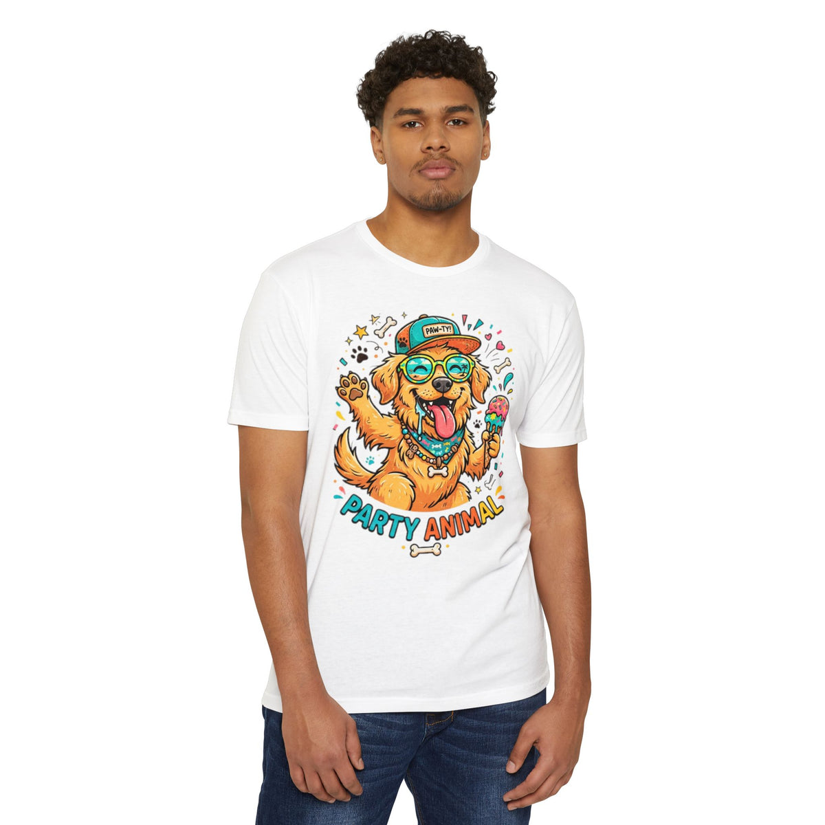 Party Animal Dog Graphic T-Shirt — Cute Golden Retriever Ice Cream Tee