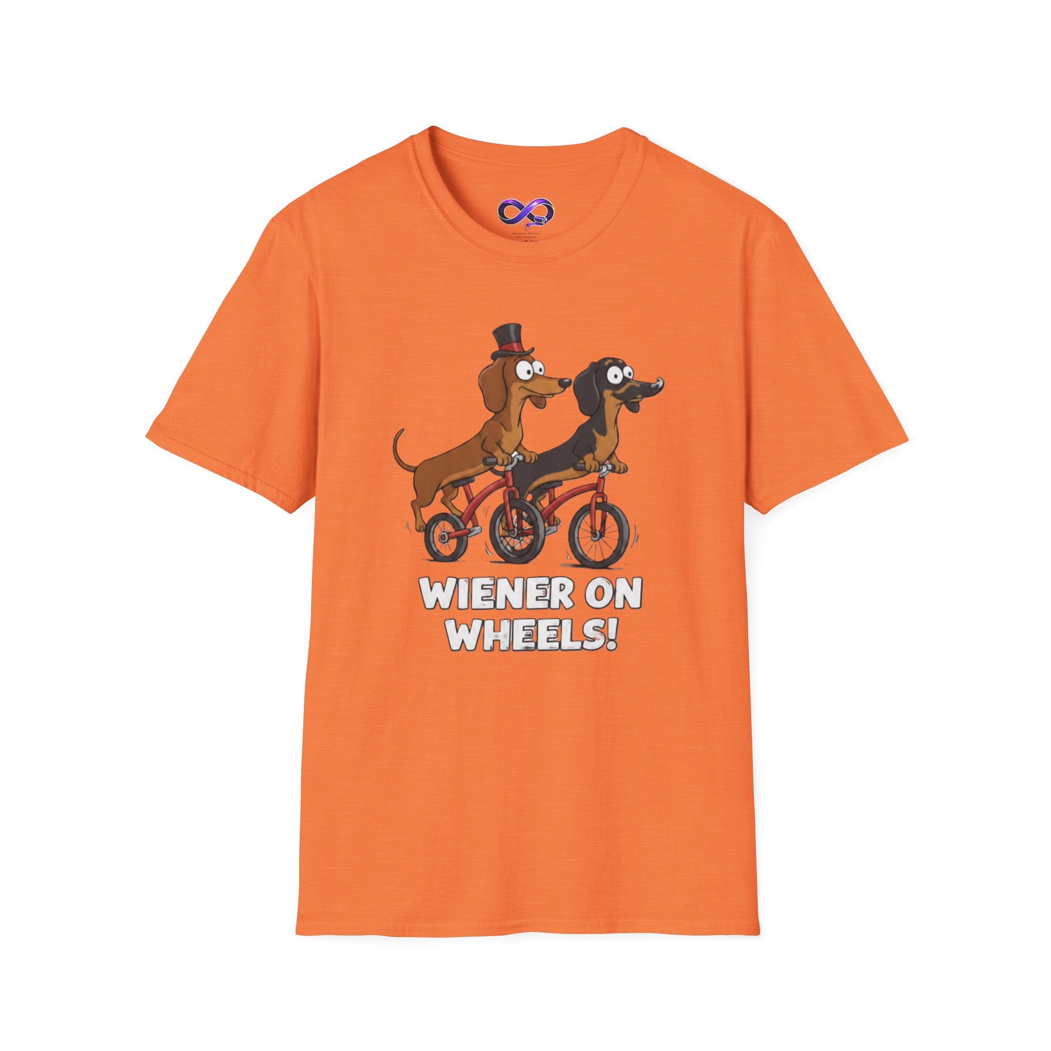 Dachshund Bike T-Shirt — "Wiener on Wheels" Funny Wiener Dog Tee