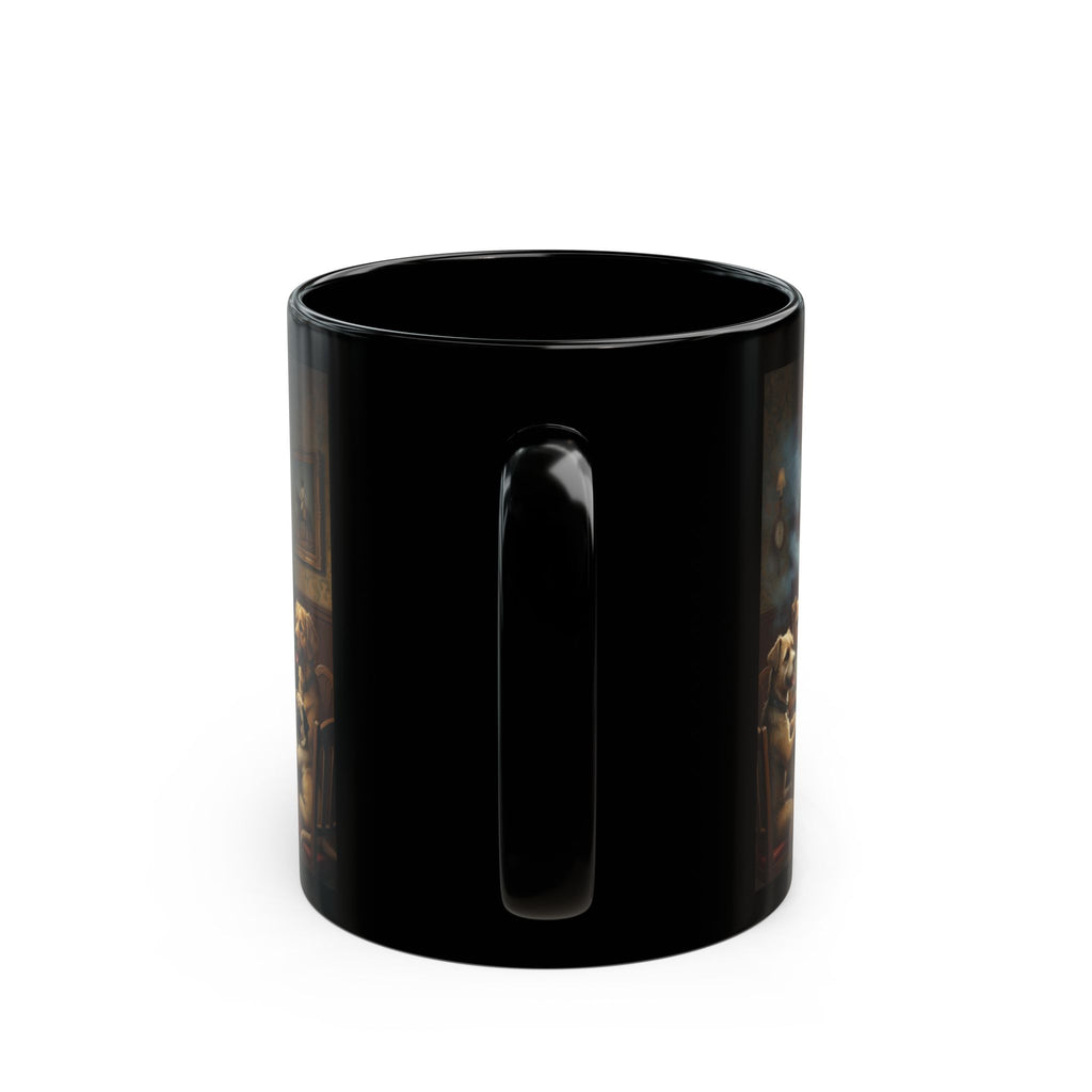 Poker Dogs Black Ceramic Mug — Funny Canine Poker Night Coffee Cup (11oz/15oz)