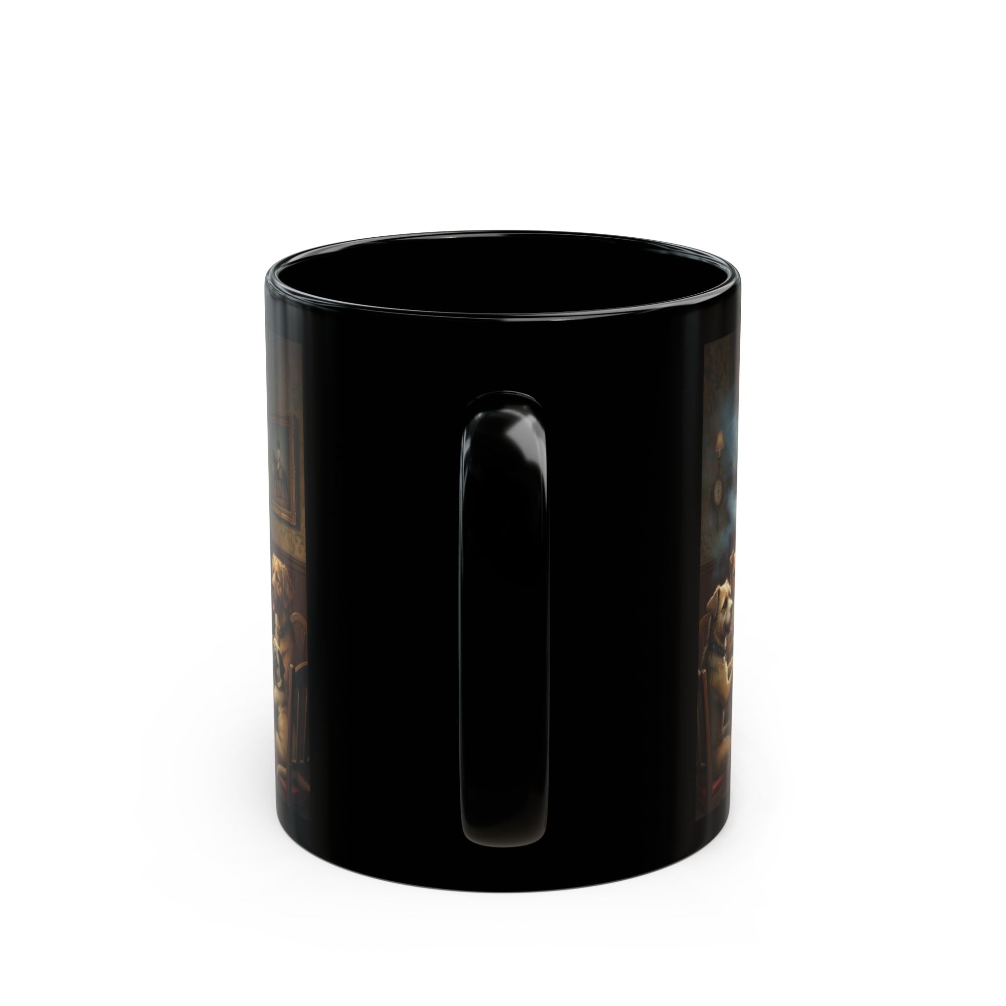 Poker Dogs Black Ceramic Mug — Funny Canine Poker Night Coffee Cup (11oz/15oz)