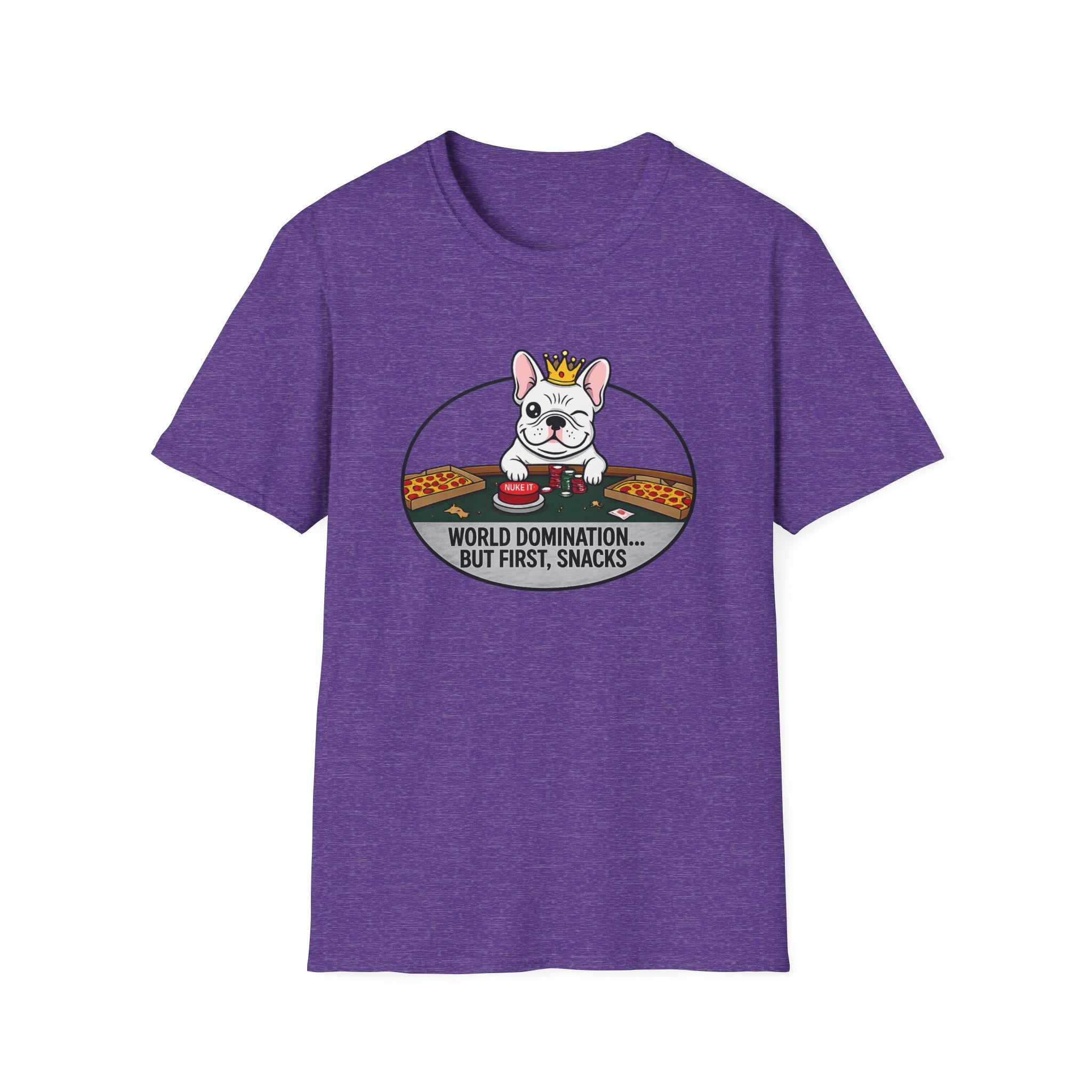 Dog Lover T-Shirt — "World Domination... But First, Snacks" Cute French Bulldog Tee