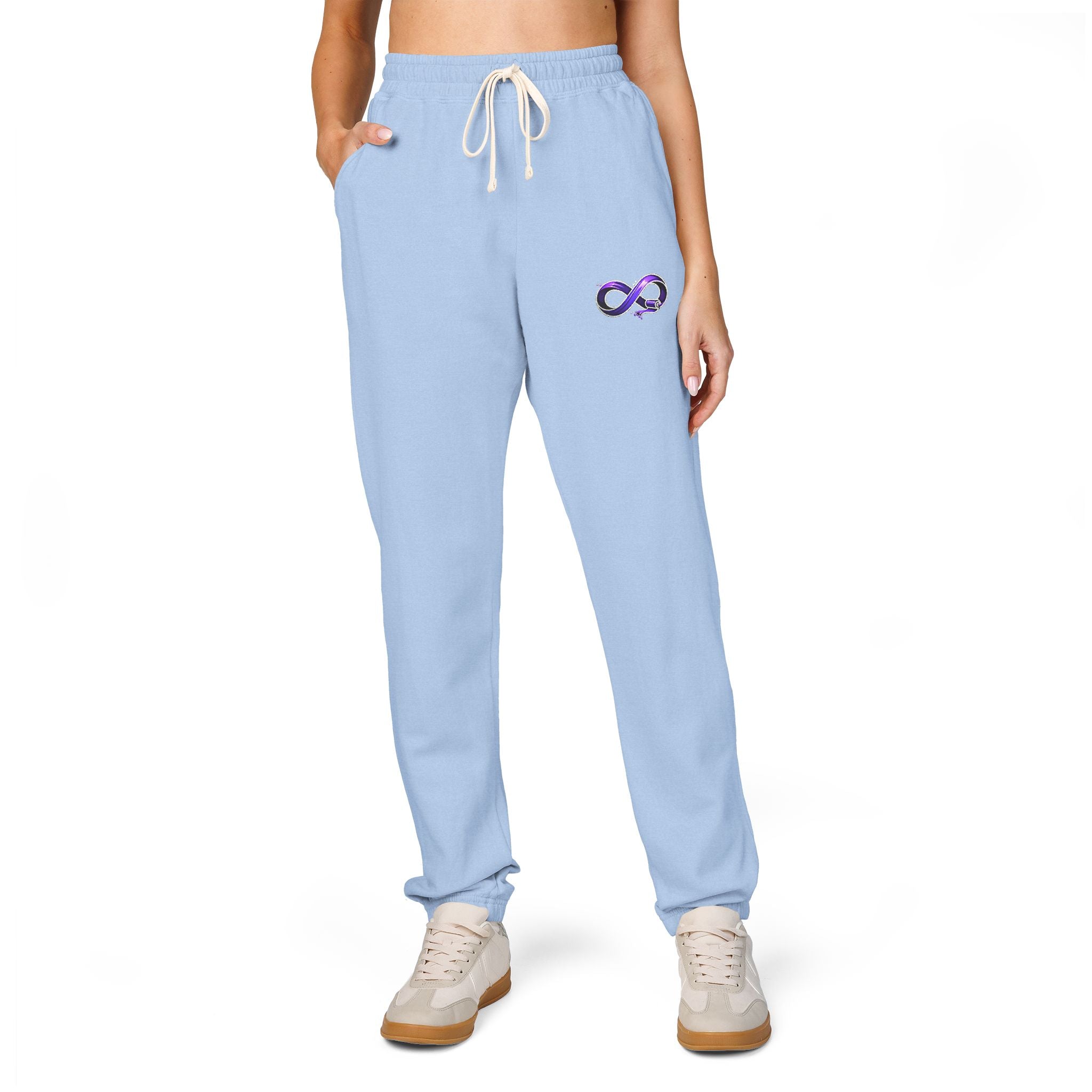 Embroidered Purple Rose Sweatpants — Garment-Dyed Fleece Joggers