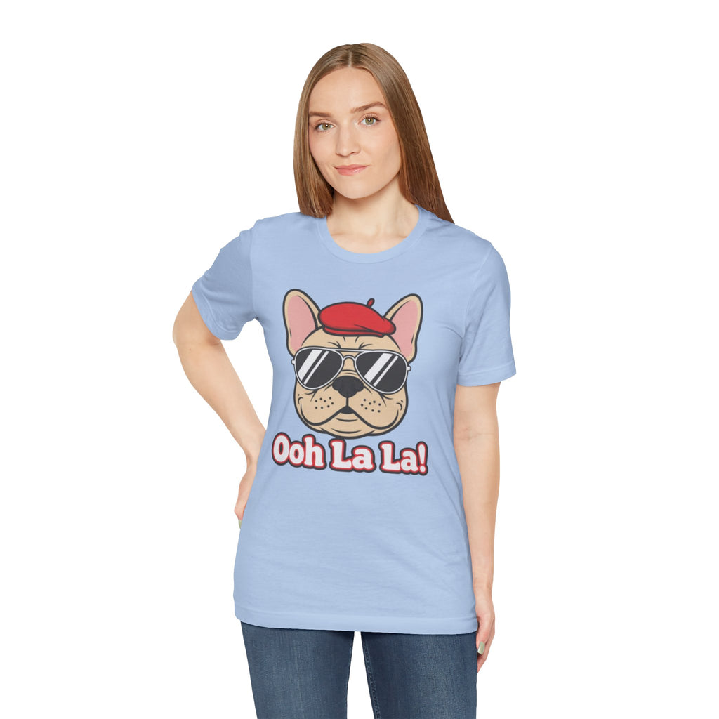French Bulldog Graphic Tee — "Ooh La La!" Cute Sunglasses & Beret Dog Shirt