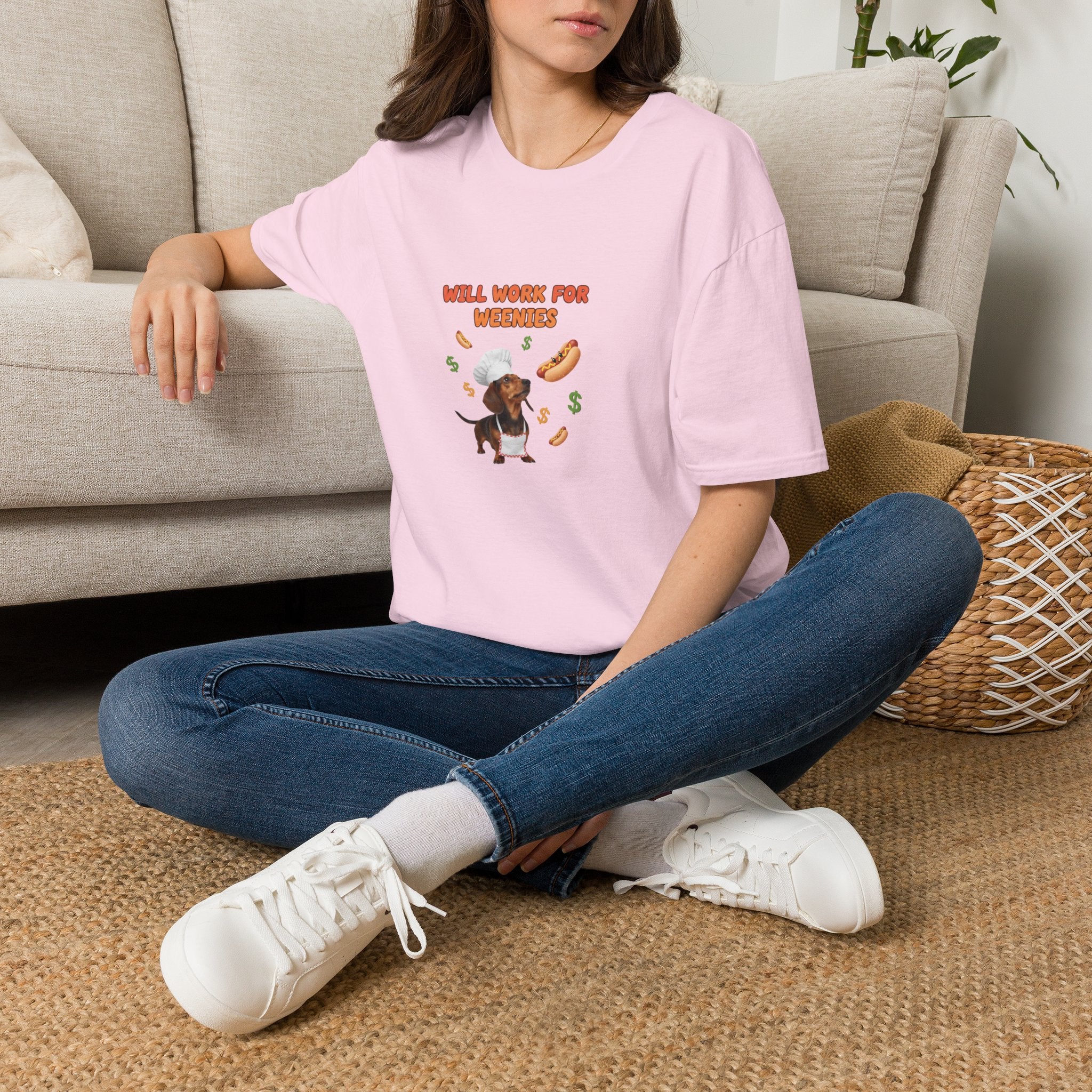 Will Work for Weenies T-Shirt — Cute Dachshund Hot Dog Graphic Tee