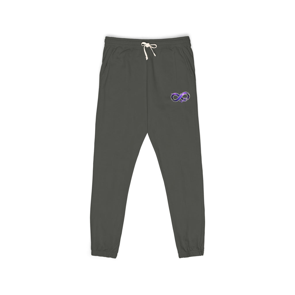 Embroidered Purple Rose Sweatpants — Garment-Dyed Fleece Joggers