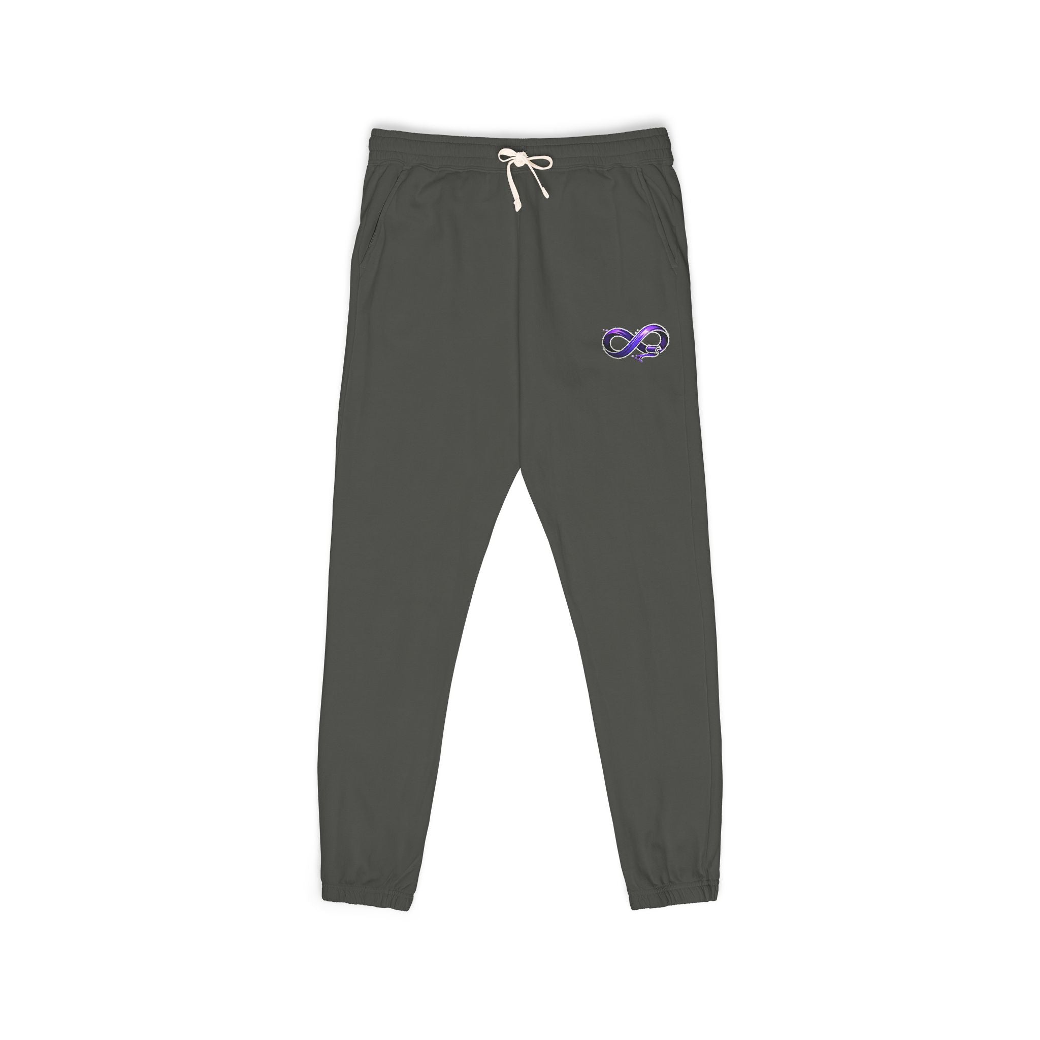 Embroidered Purple Rose Sweatpants — Garment-Dyed Fleece Joggers