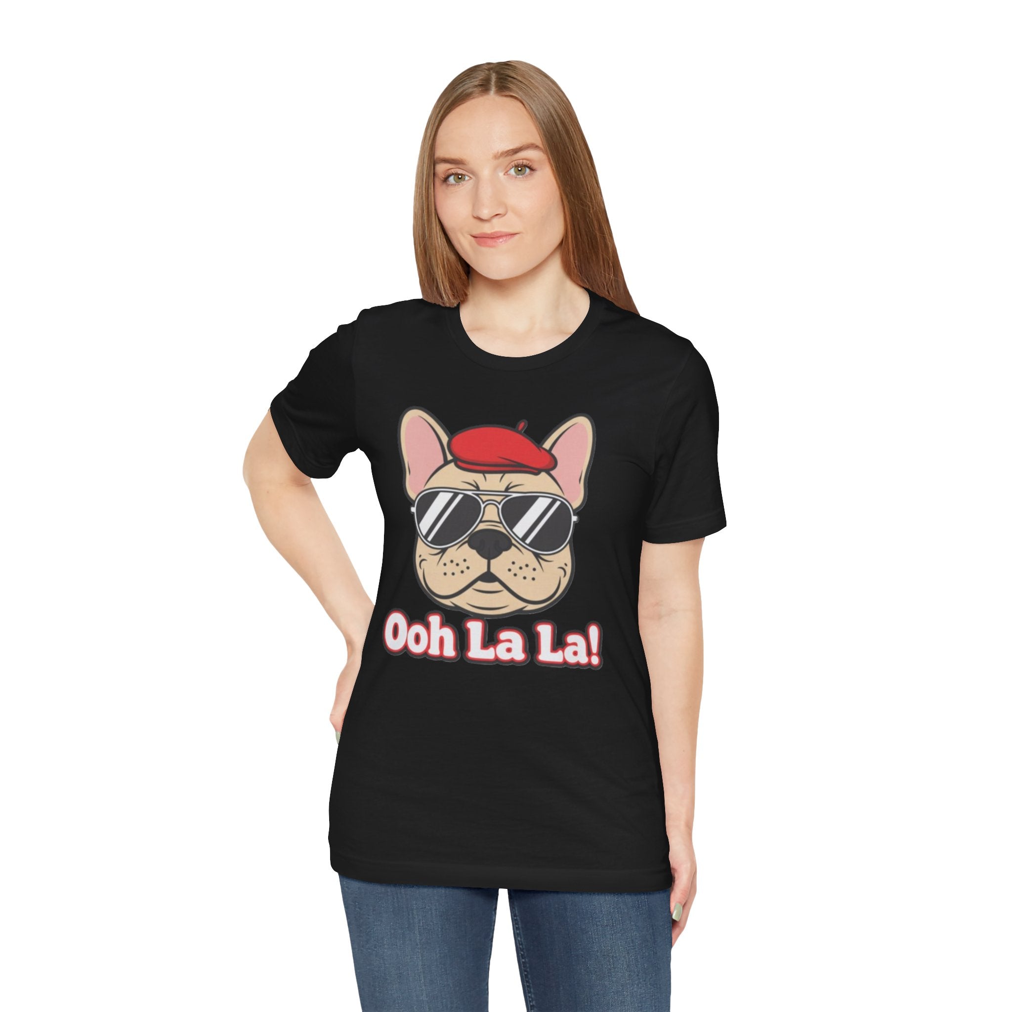 French Bulldog Graphic Tee — "Ooh La La!" Cute Sunglasses & Beret Dog Shirt