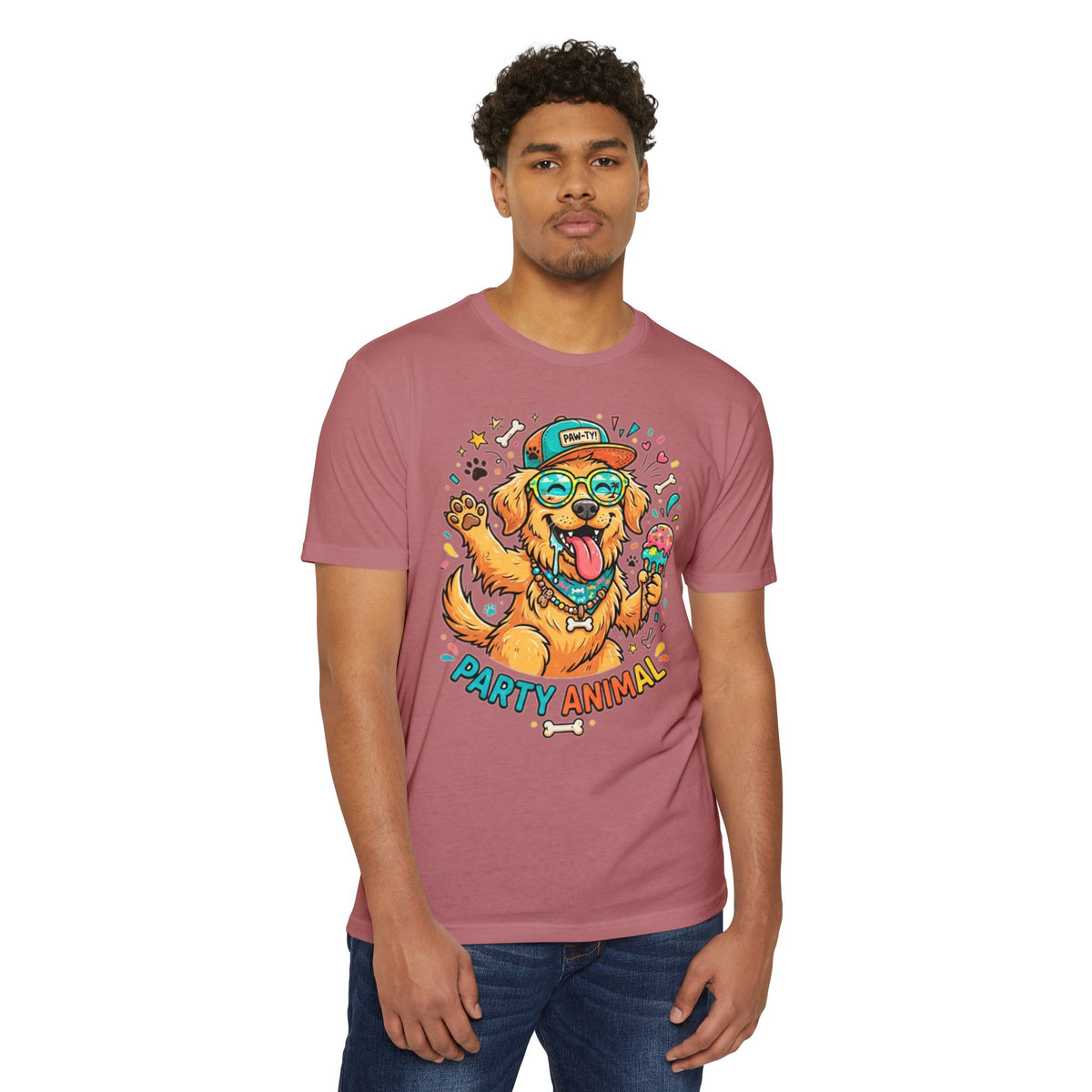 Party Animal Dog Graphic T-Shirt — Cute Golden Retriever Ice Cream Tee