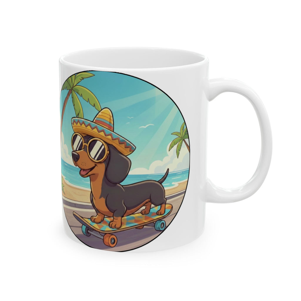 Beach Skateboard Dogs Ceramic Mug (11oz/15oz)