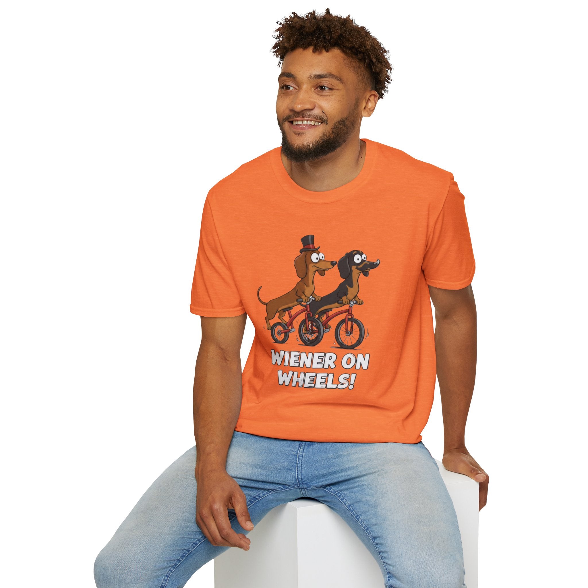 Dachshund Bike T-Shirt — "Wiener on Wheels" Funny Wiener Dog Tee