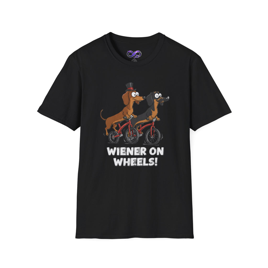 Dachshund Bike T-Shirt — "Wiener on Wheels" Funny Wiener Dog Tee