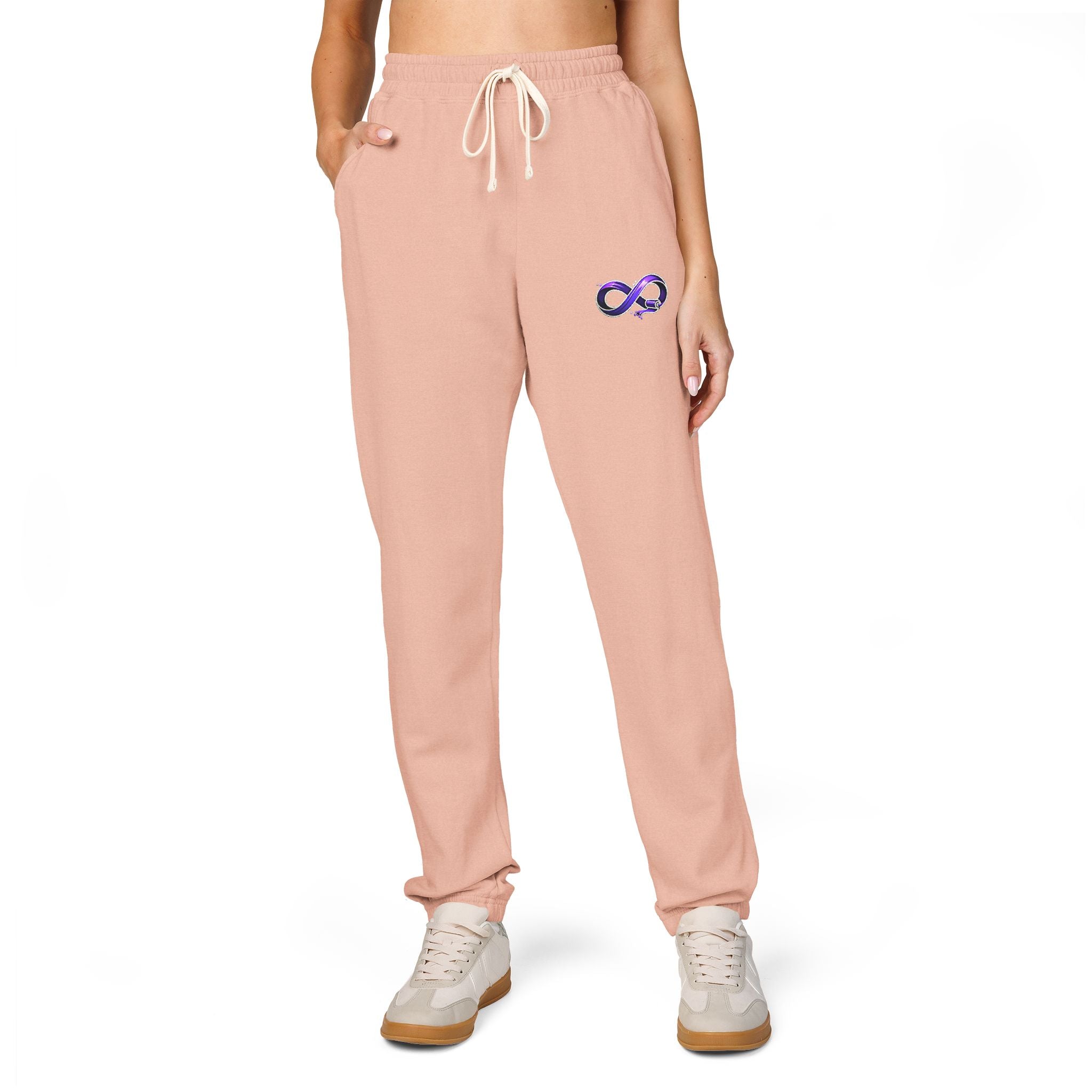Embroidered Purple Rose Sweatpants — Garment-Dyed Fleece Joggers