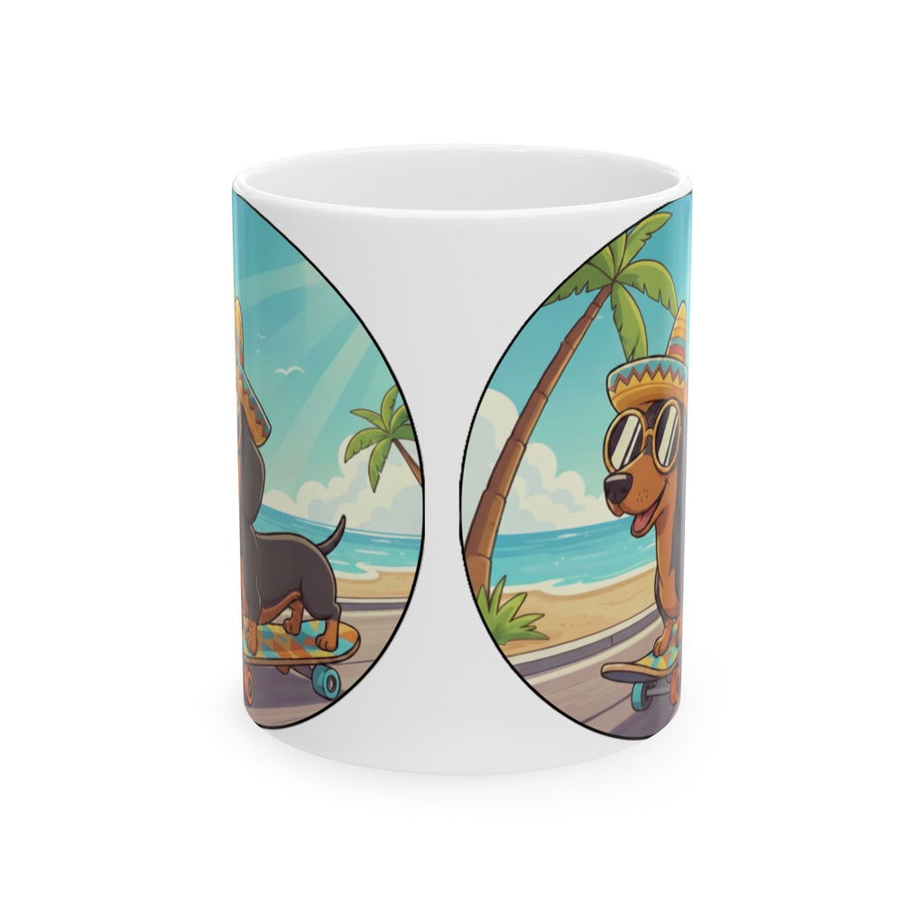 Beach Skateboard Dogs Ceramic Mug (11oz/15oz)
