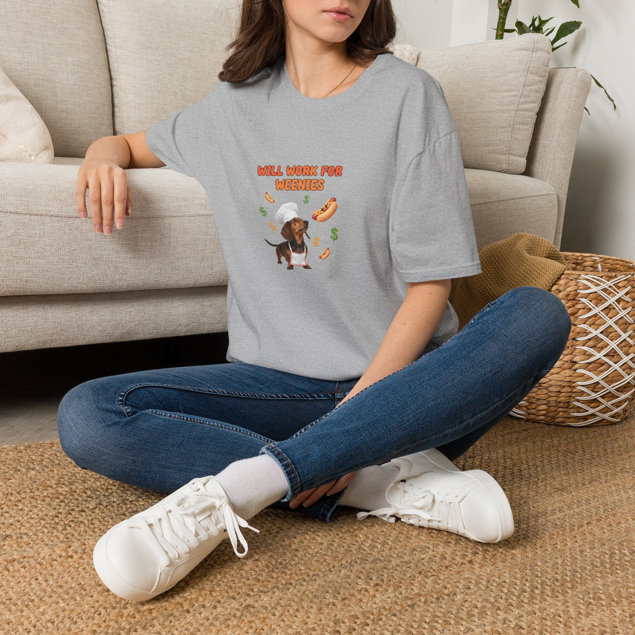 Will Work for Weenies T-Shirt — Cute Dachshund Hot Dog Graphic Tee