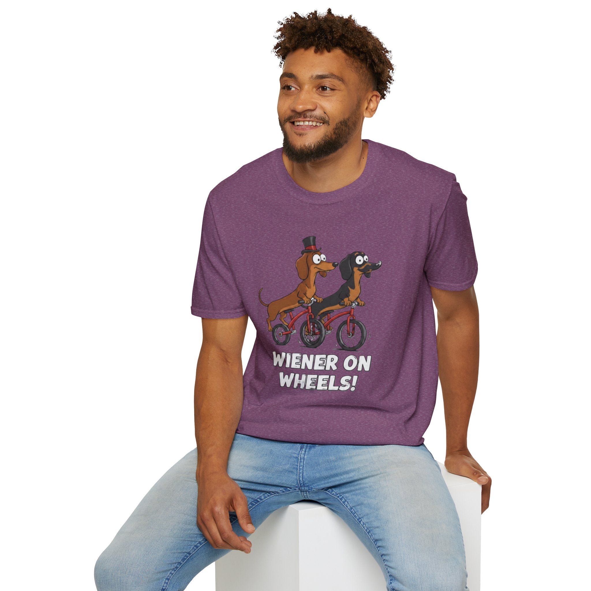 Dachshund Bike T-Shirt — "Wiener on Wheels" Funny Wiener Dog Tee