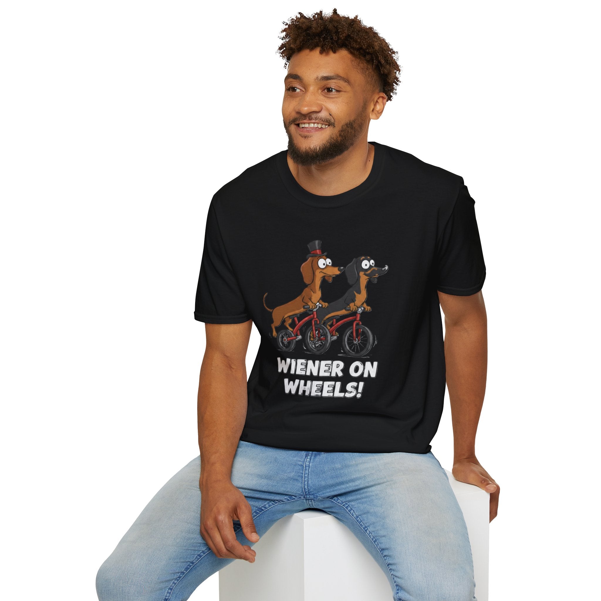 Dachshund Bike T-Shirt — "Wiener on Wheels" Funny Wiener Dog Tee