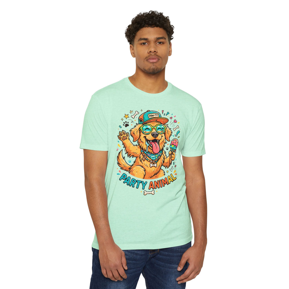 Party Animal Dog Graphic T-Shirt — Cute Golden Retriever Ice Cream Tee