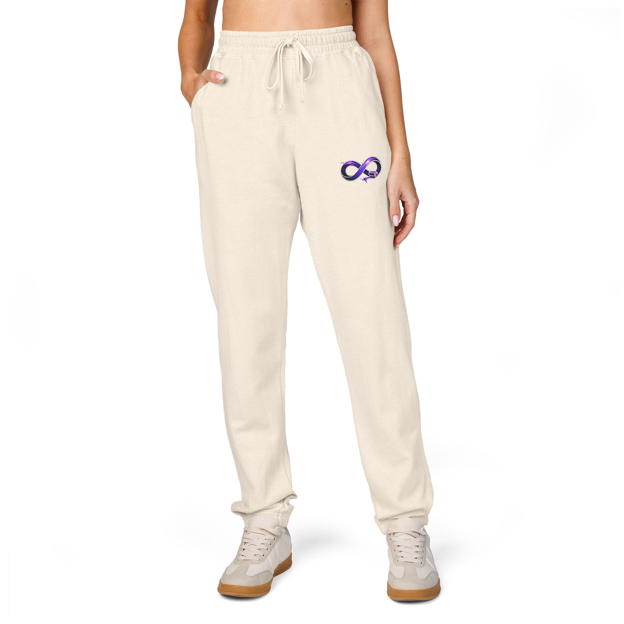 Embroidered Purple Rose Sweatpants — Garment-Dyed Fleece Joggers