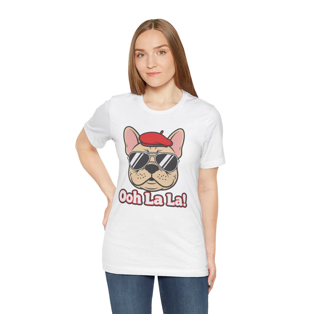 French Bulldog Graphic Tee — "Ooh La La!" Cute Sunglasses & Beret Dog Shirt
