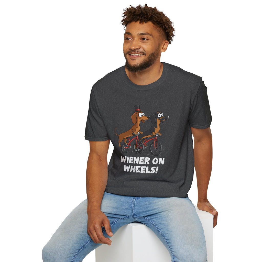 Dachshund Bike T-Shirt — "Wiener on Wheels" Funny Wiener Dog Tee