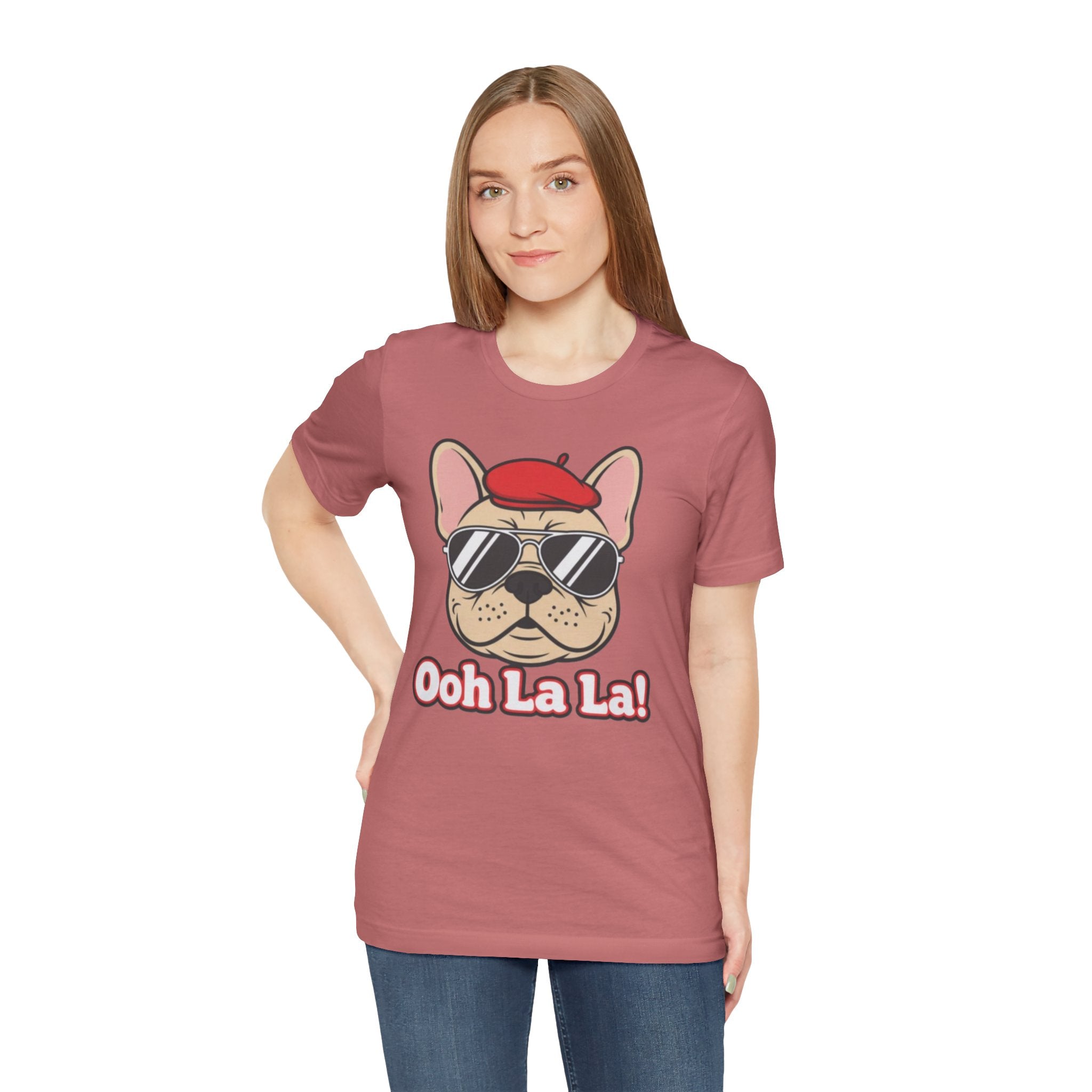 French Bulldog Graphic Tee — "Ooh La La!" Cute Sunglasses & Beret Dog Shirt