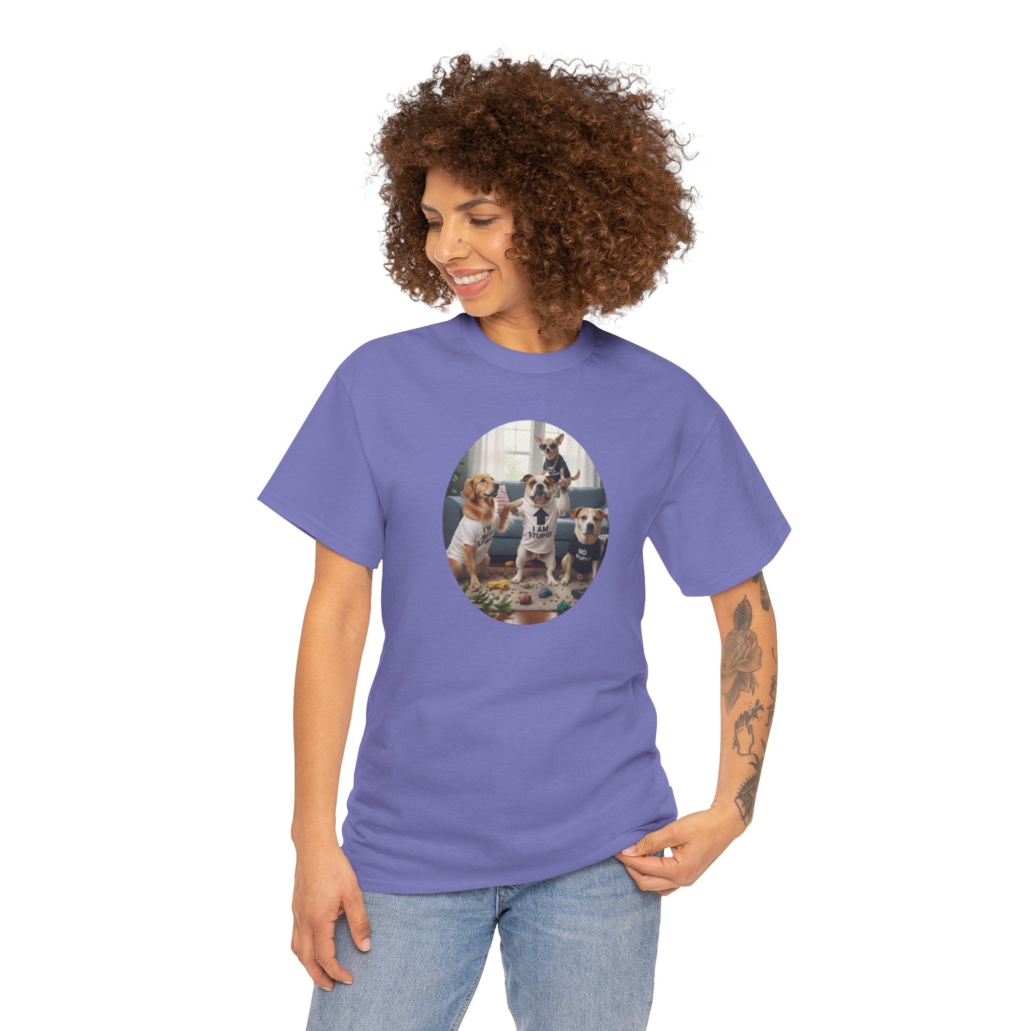 Dog Party Graphic Tee — Cute Puppies Circle Print