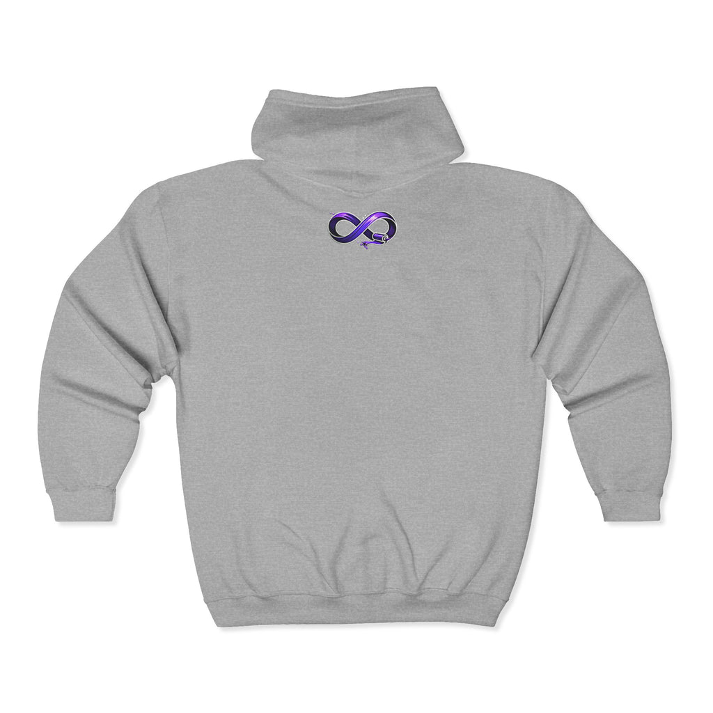 Zip Hoodie — Cute Mushroom Gnome Chest Logo with Purple Infinity Back