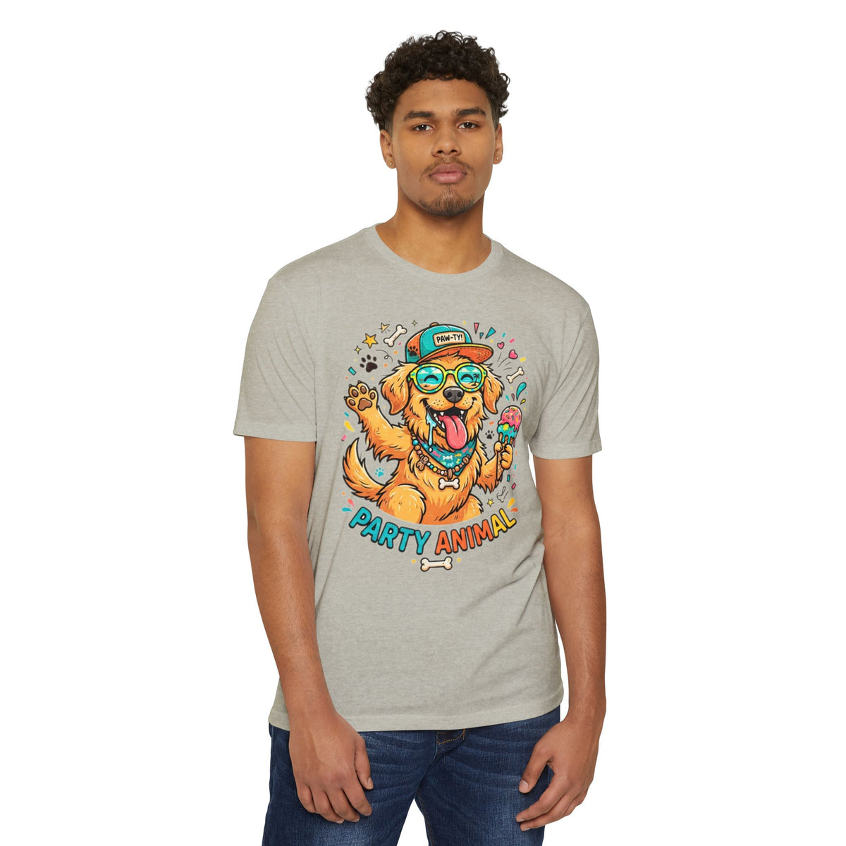 Party Animal Dog Graphic T-Shirt — Cute Golden Retriever Ice Cream Tee