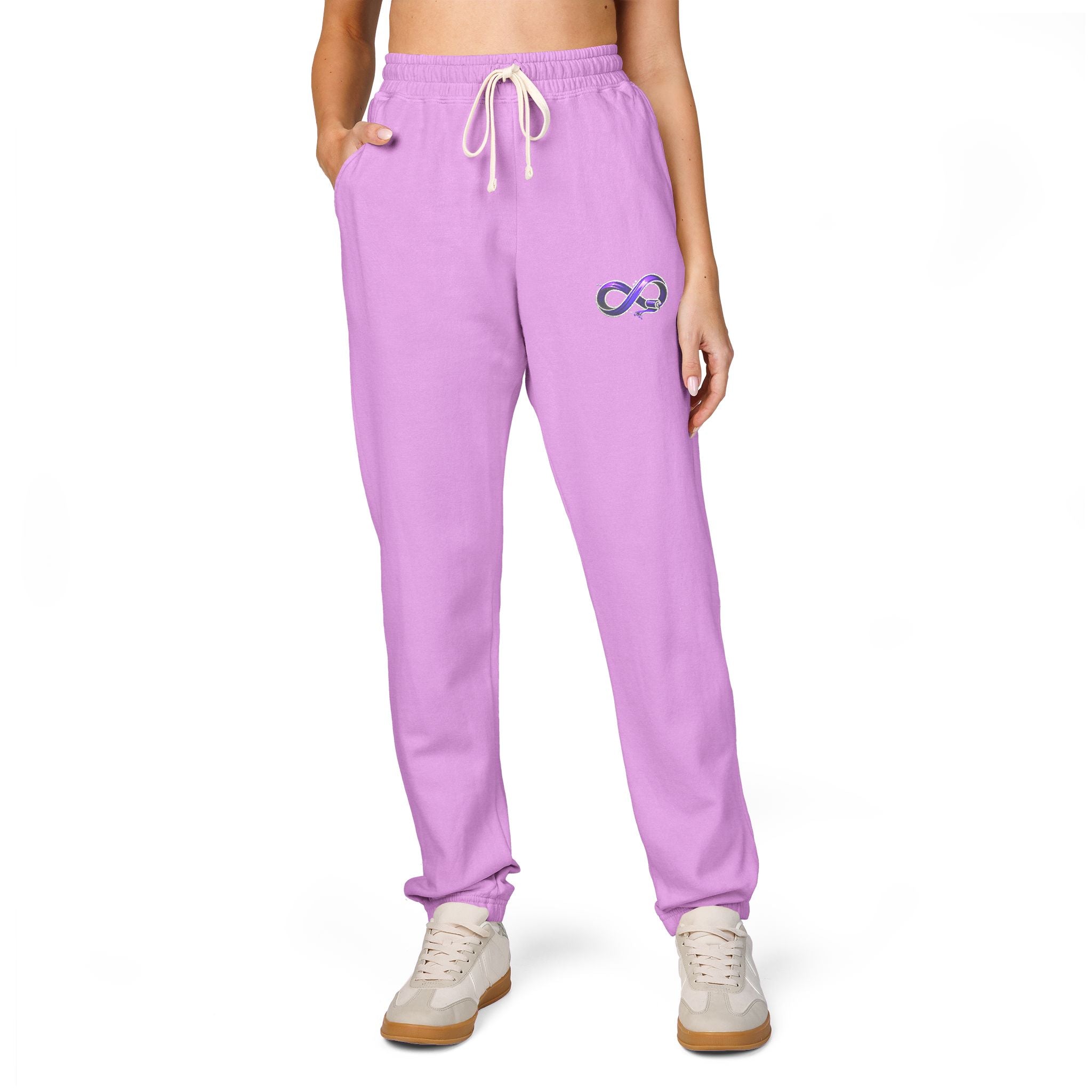 Embroidered Purple Rose Sweatpants — Garment-Dyed Fleece Joggers