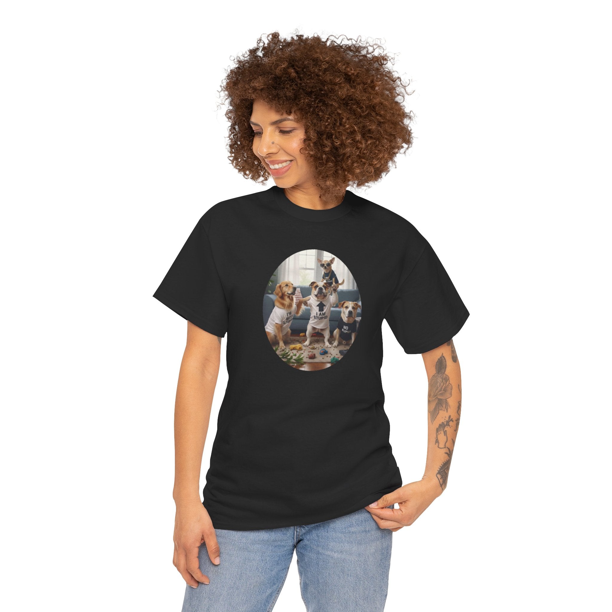 Dog Party Graphic Tee — Cute Puppies Circle Print
