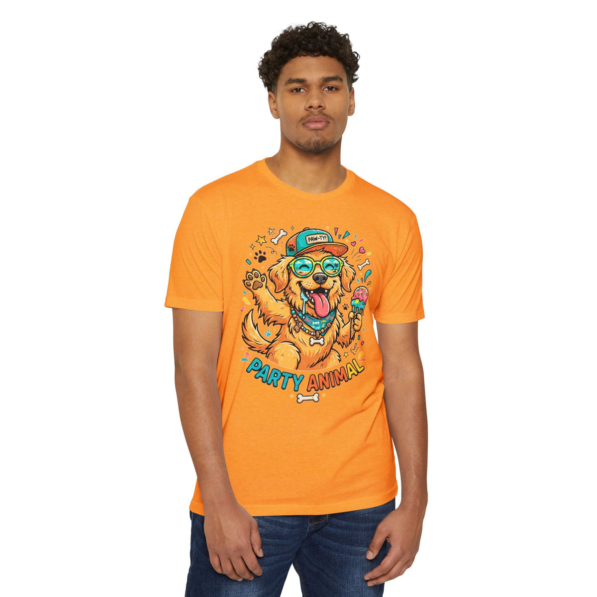 Party Animal Dog Graphic T-Shirt — Cute Golden Retriever Ice Cream Tee