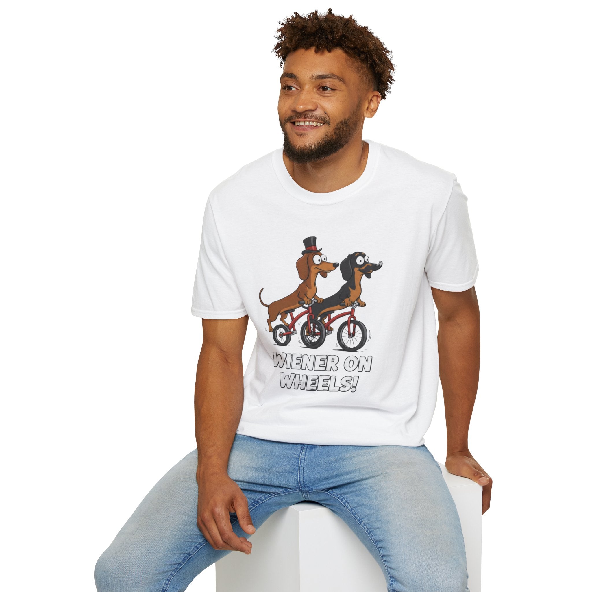 Dachshund Bike T-Shirt — "Wiener on Wheels" Funny Wiener Dog Tee
