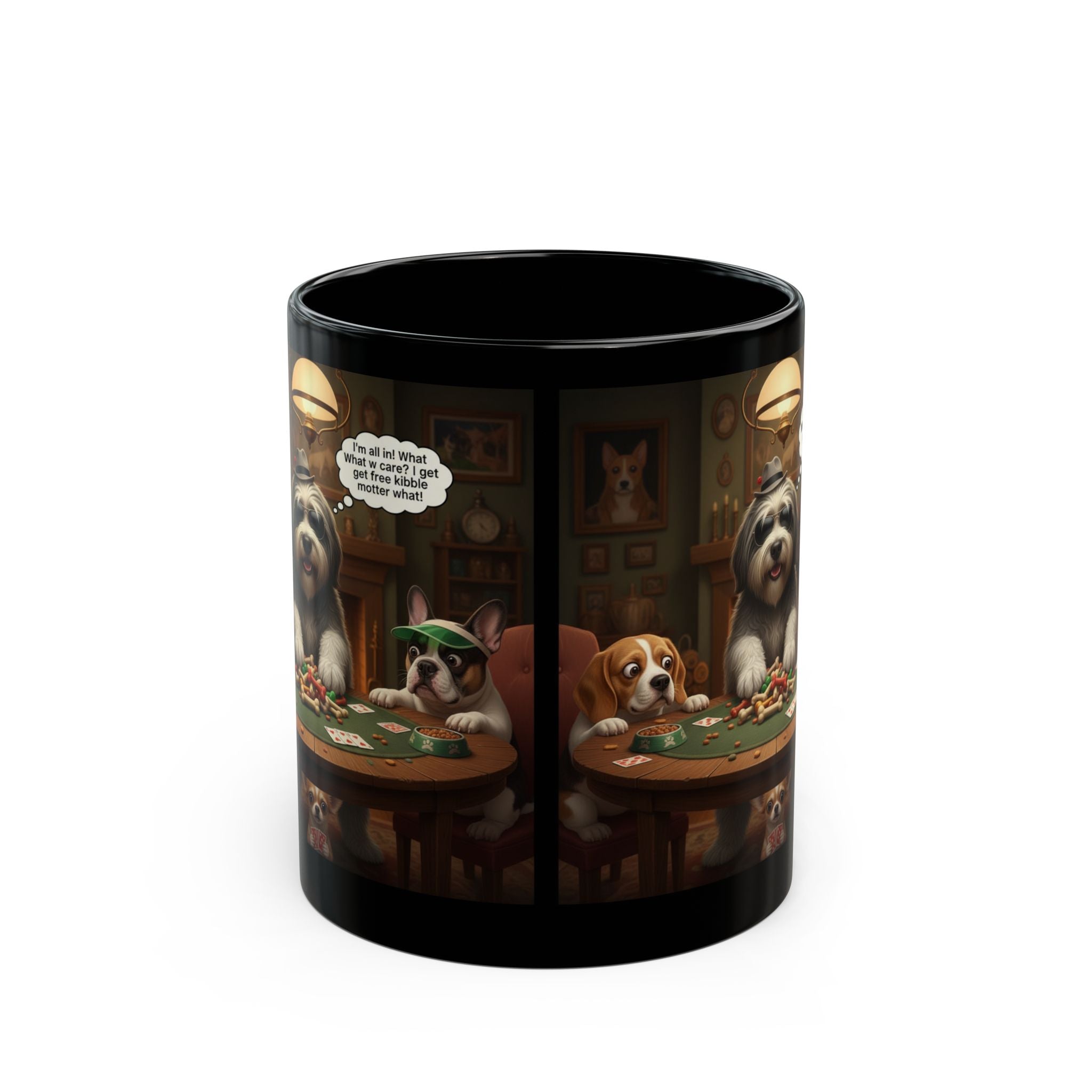 Dog Poker Night Black Mug — Funny 'I’m All In!' Coffee Cup for Dog Lovers (11oz/15oz)